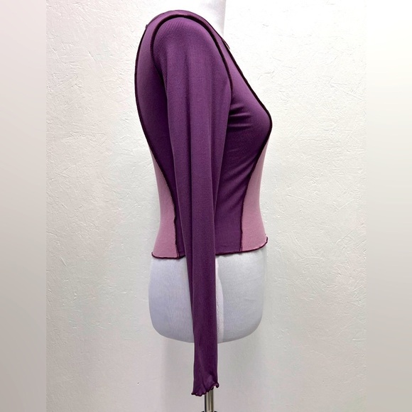 Wild Fable Purple Spliced Lettuce Trim Edge Long Sleeved Tee Shirt - S - Picture 5 of 10